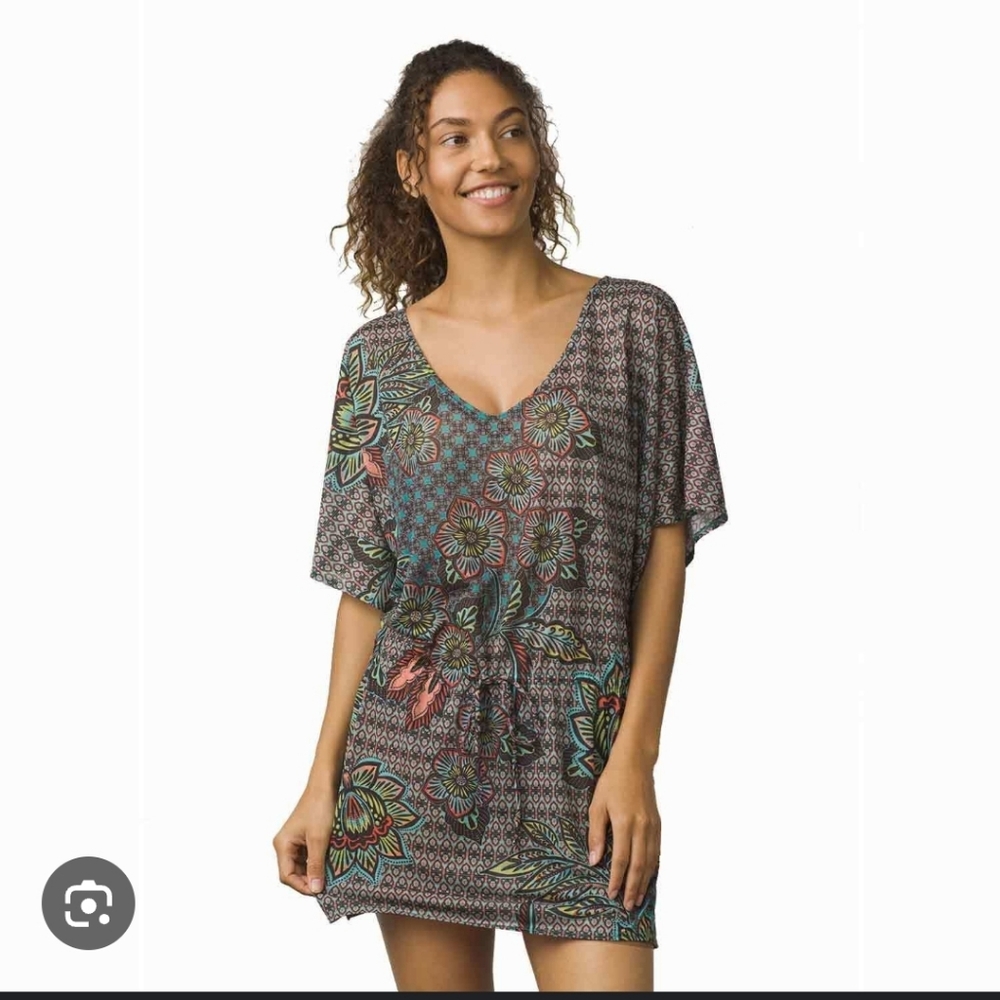 Prana Swim Cover-Up Blue Tan Size Small